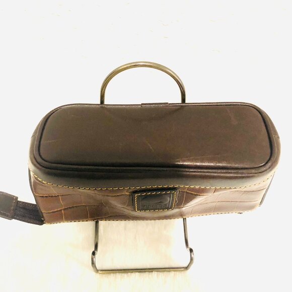Dooney & Bourke Cognac Leather Croc Embossed Style Domed Cosmetic / Accessory Ba - Picture 3 of 7